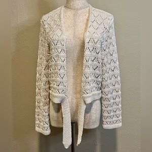 The Limited Cream Ivory Cropped Tie Knit Crochet Cardigan Size XL
